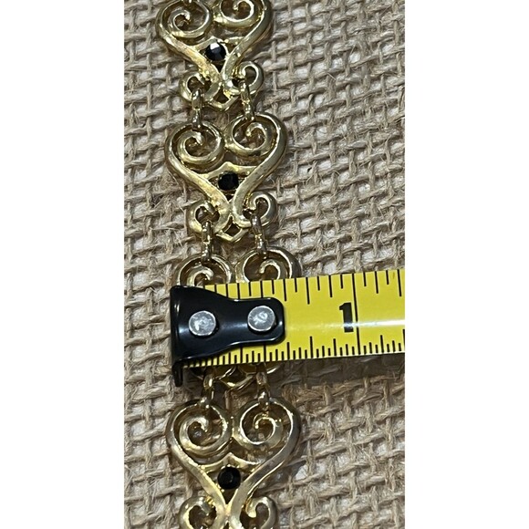 Art Deco Style Gold Tone Black Glass Bracelet Hinged - Picture 5 of 5